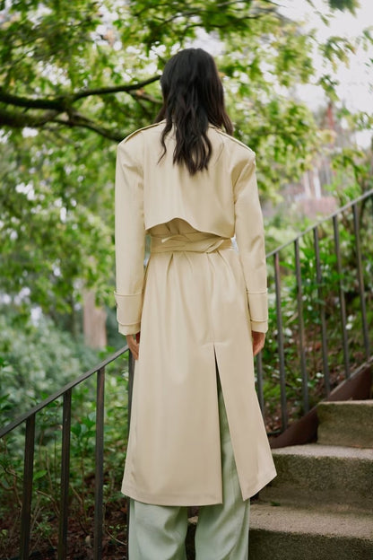 Faux Leather Belt Windbreaker Trench Coat