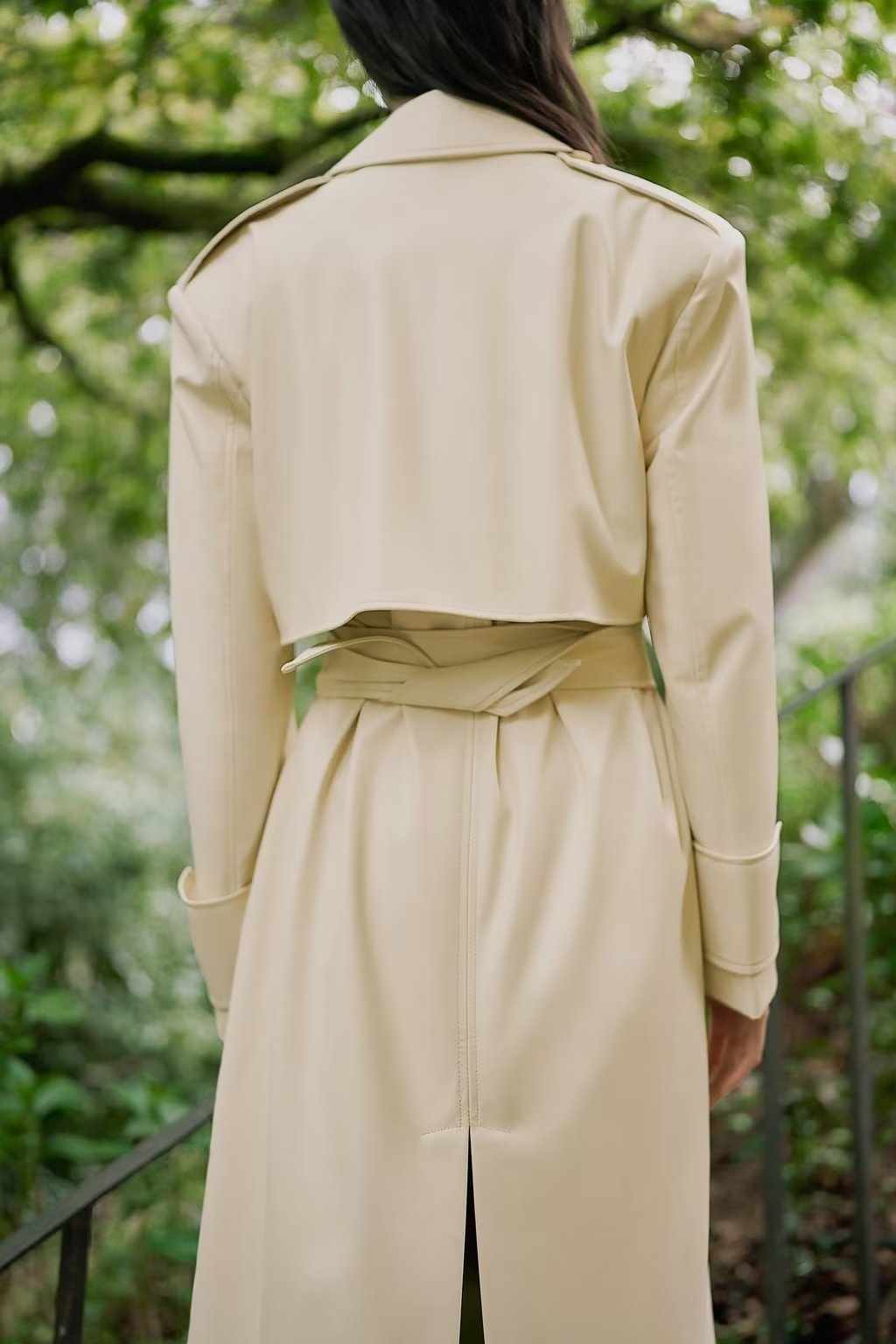 Faux Leather Belt Windbreaker Trench Coat