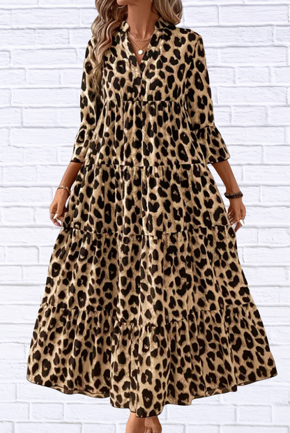 Leopard 3/4 Sleeve Midi Dress