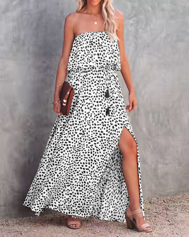 Strapless High Slit Casual Dress