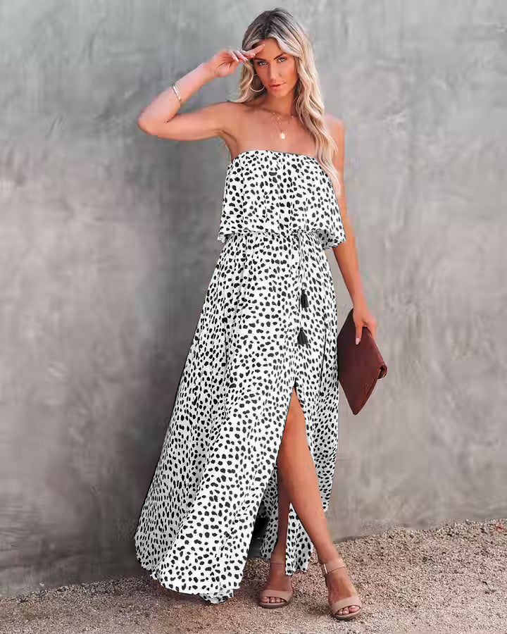 Strapless High Slit Casual Dress