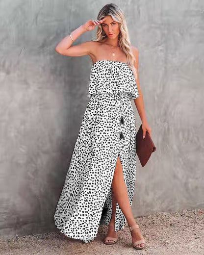 Strapless High Slit Casual Dress