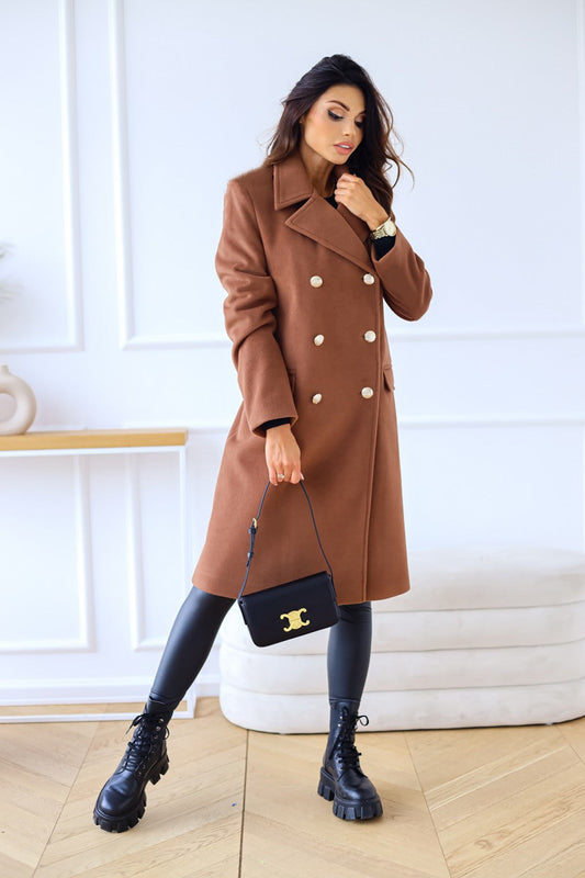 Woolen Long Sleeve Collared Coat