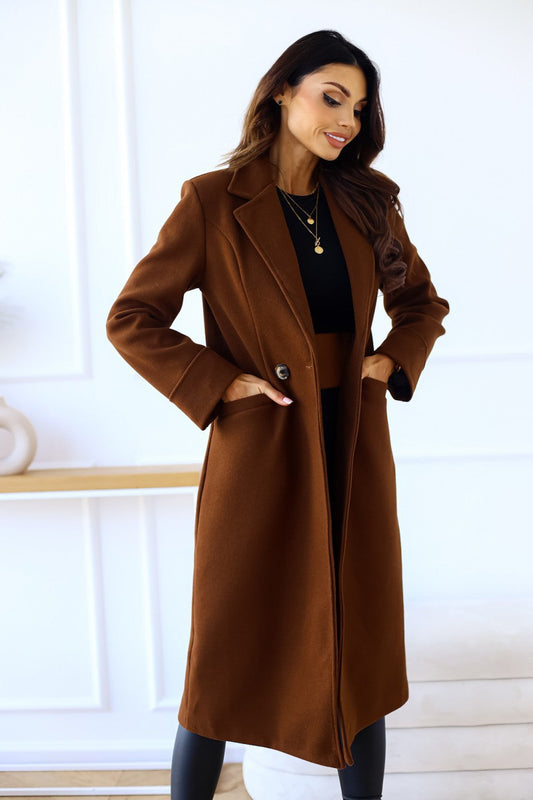 Solid Color Long Sleeve Woolen Coat