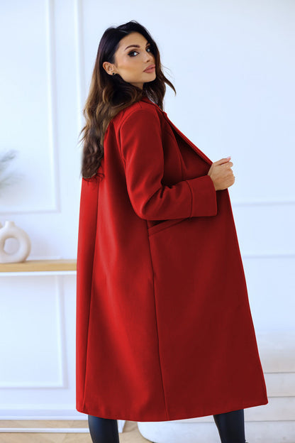 Solid Color Long Sleeve Woolen Coat