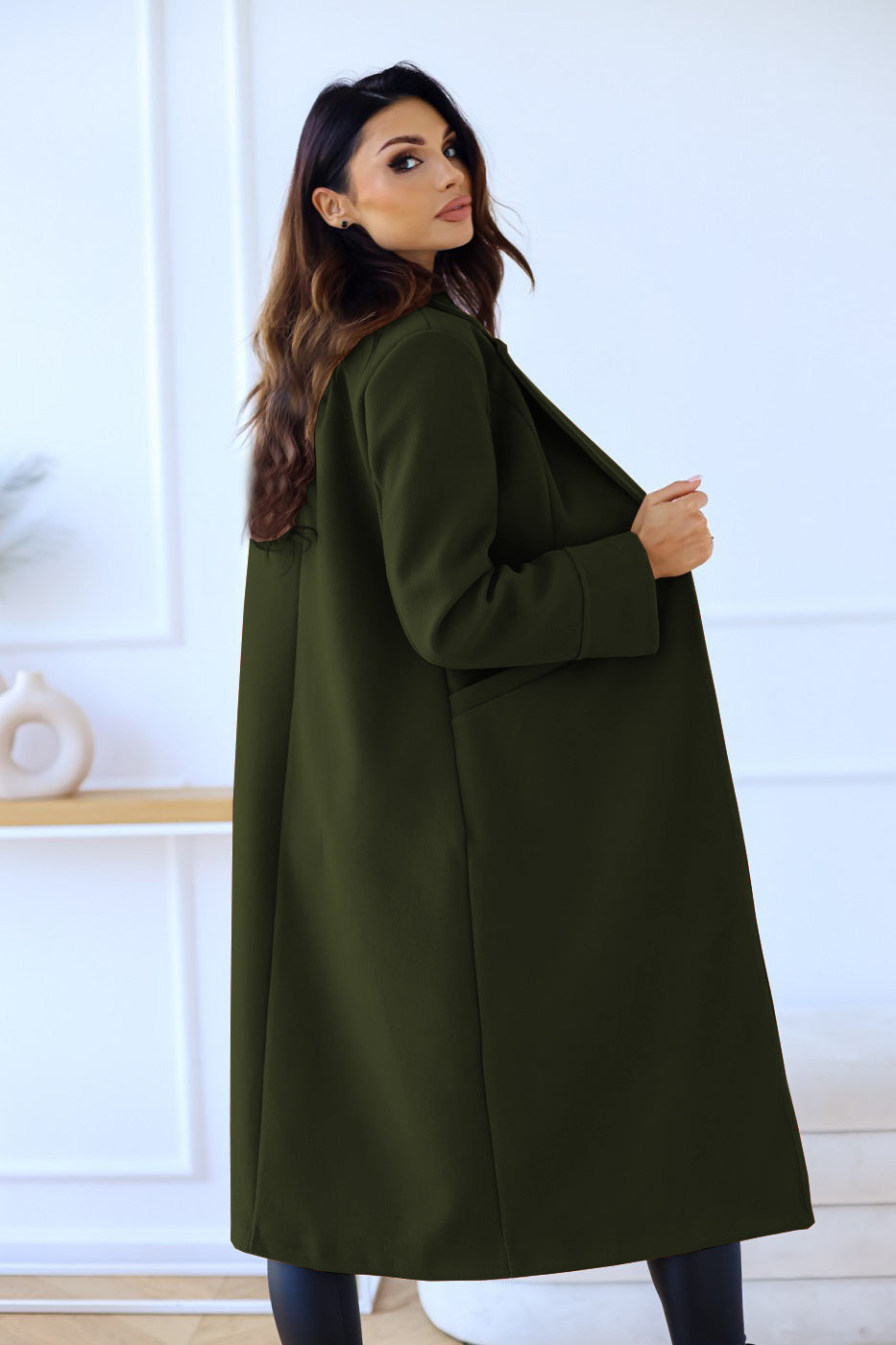 Solid Color Long Sleeve Woolen Coat
