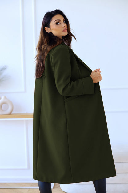 Solid Color Long Sleeve Woolen Coat
