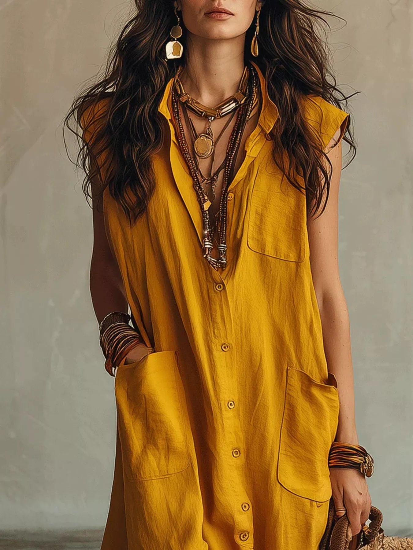 Sleeveless Button-Down Linen Maxi Dress