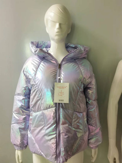 Shiny Hooded Thermal Puffer Jacket