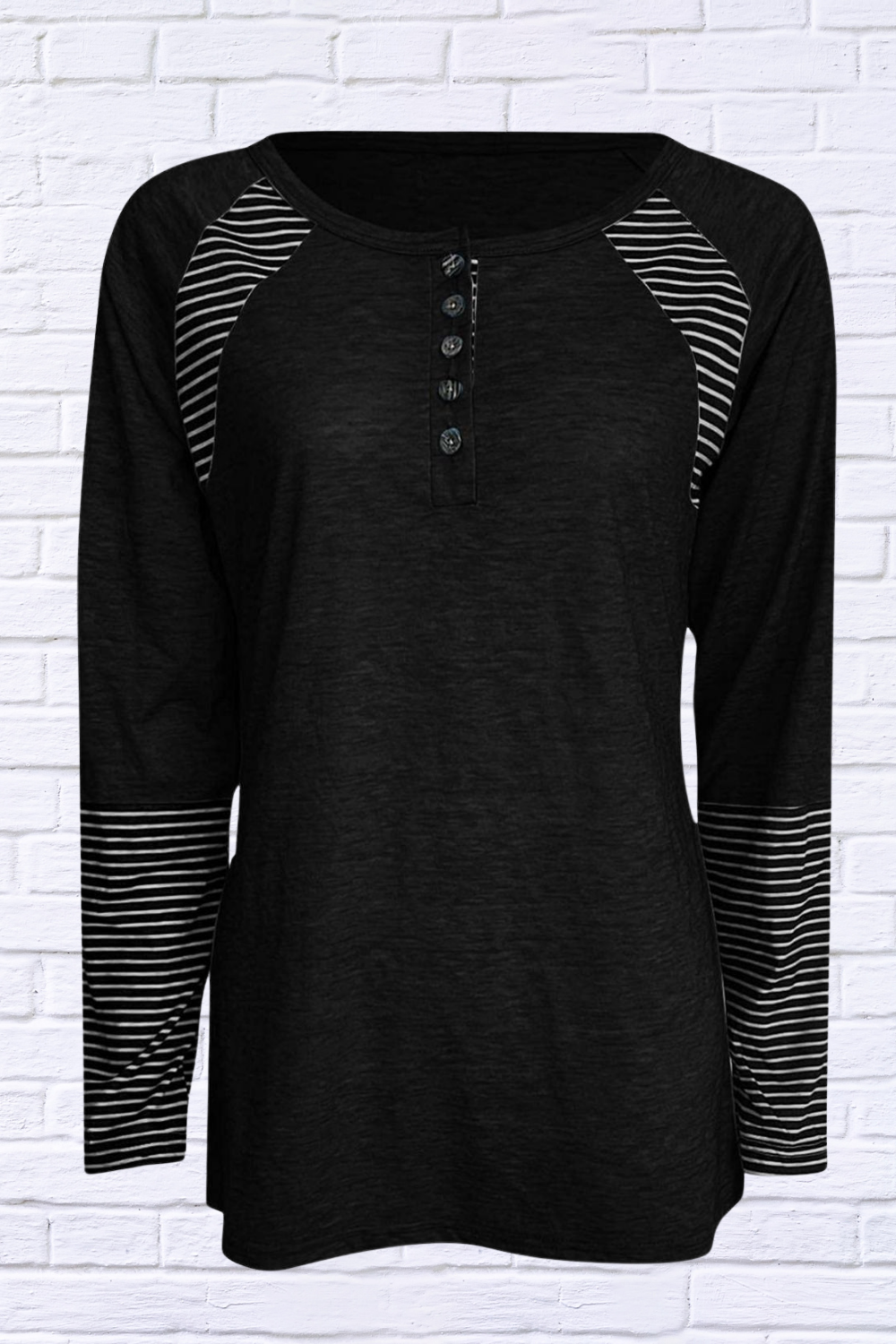 Full Size Striped Quarter Button Long Sleeve T-Shirt