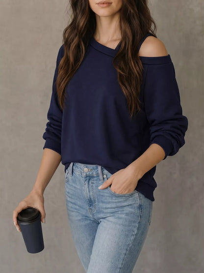 Asymmetrical Neck Long Sleeve Blouse