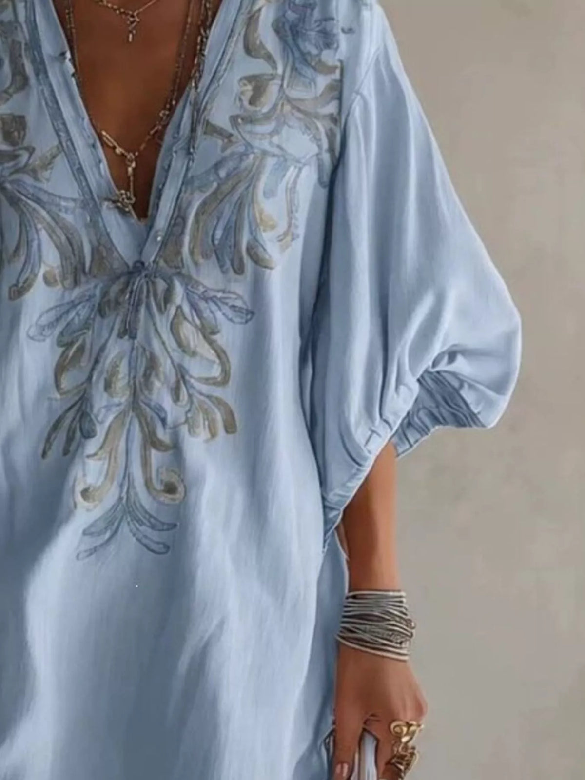 Full Size Embroidered V-Neck Mini Dress Plus Size