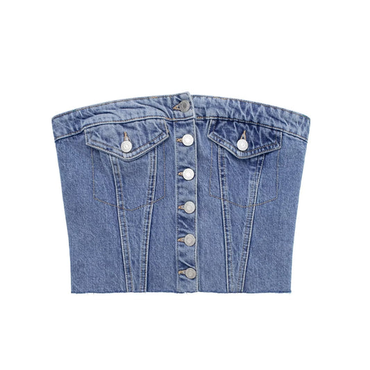 Shirley Washed Denim Corset Tube Top