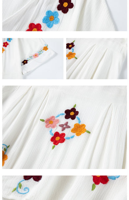 V Neck Embroidered Kaftan Dress