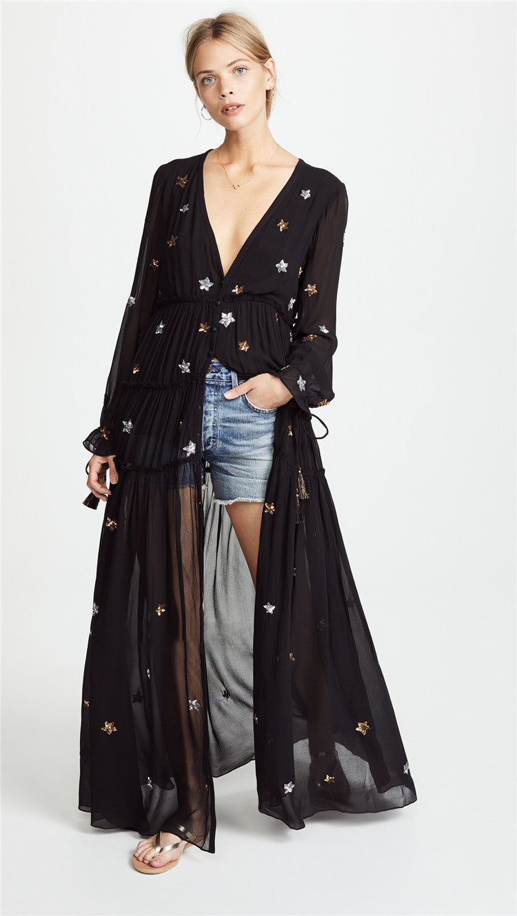 Star Embroidered Maxi Kaftan