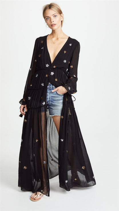 Star Embroidered Maxi Kaftan