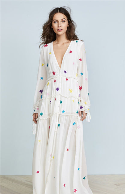 Star Embroidered Maxi Kaftan