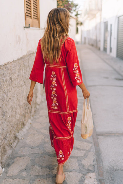 Embroidered Casual Kaftan Maxi