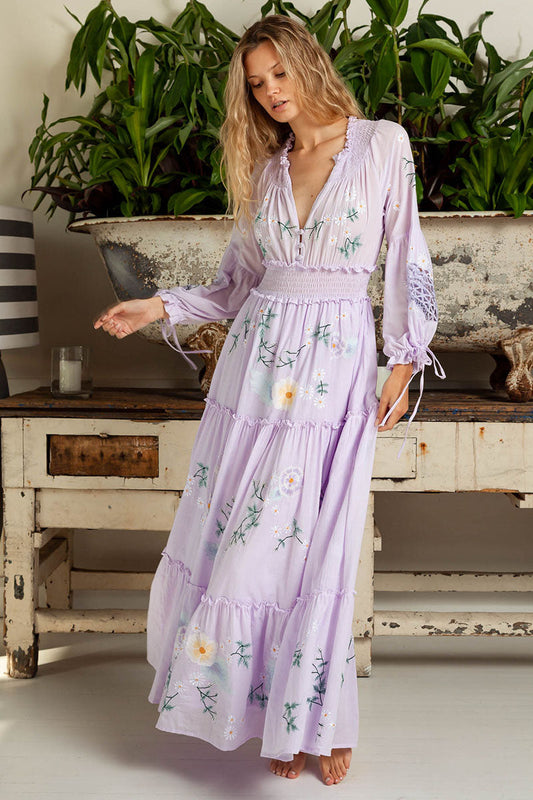 Long Sleeves V Neck Maxi Kaftan