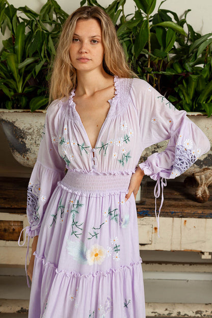 Long Sleeves V Neck Maxi Kaftan