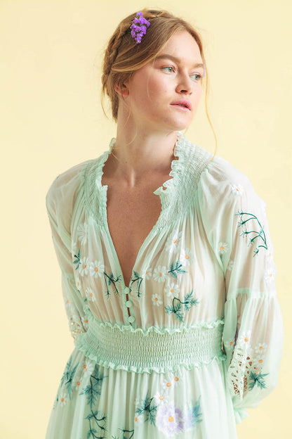 Long Sleeves V Neck Maxi Kaftan