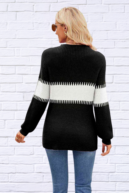 Contrast pink and Teal Round Neck Sweater