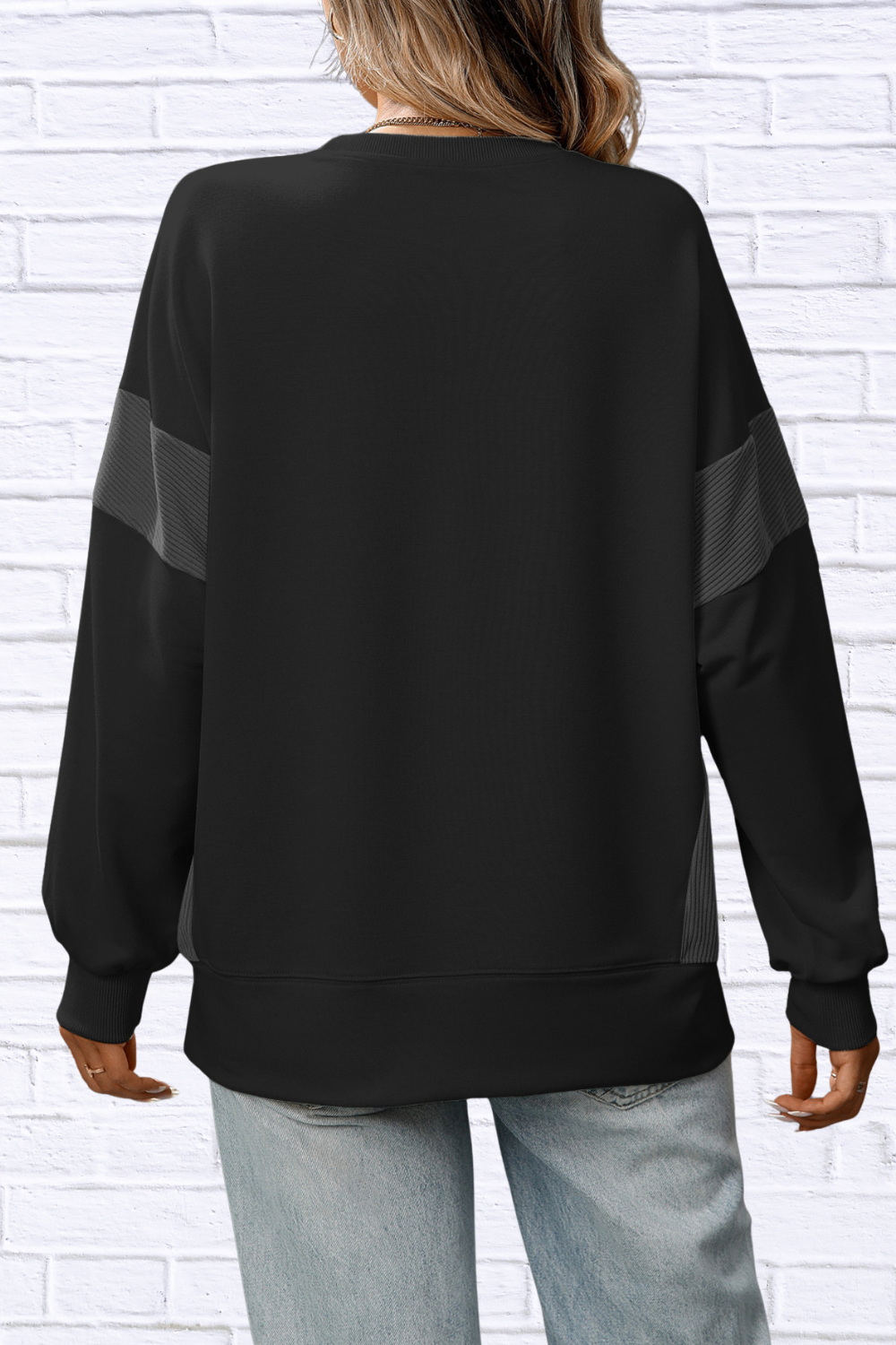 Slit Round Neck Long Sleeve Sweatshirt