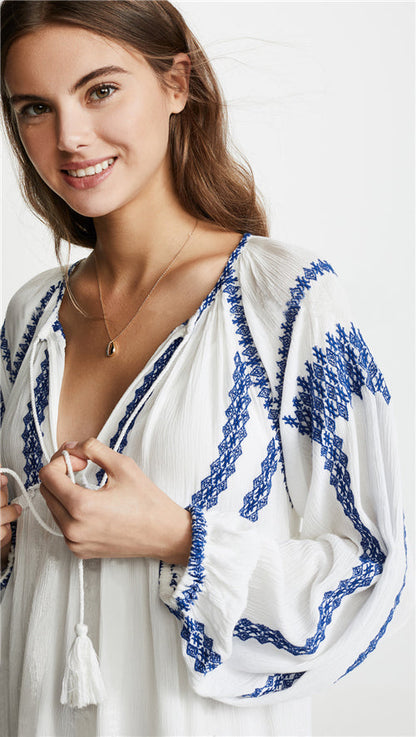 Embroidered Long Sleeves Shirt Dress