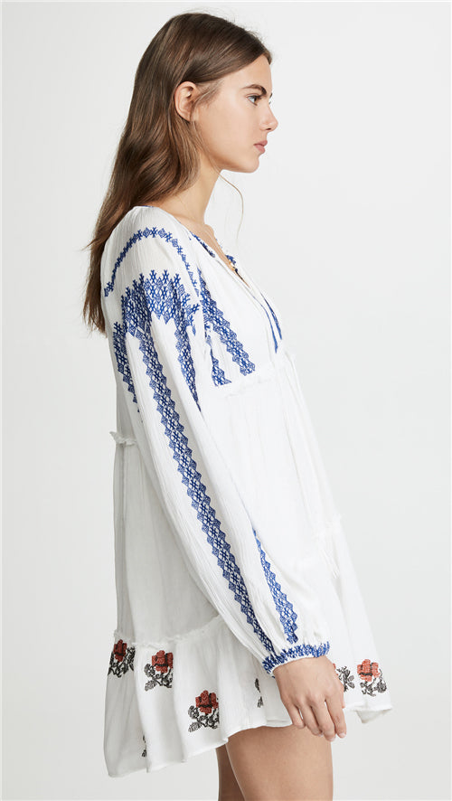 Embroidered Long Sleeves Shirt Dress