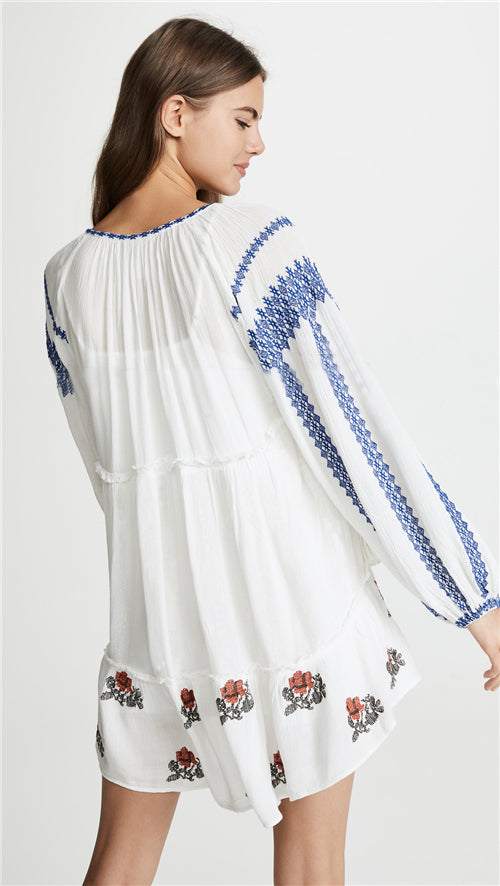 Embroidered Long Sleeves Shirt Dress