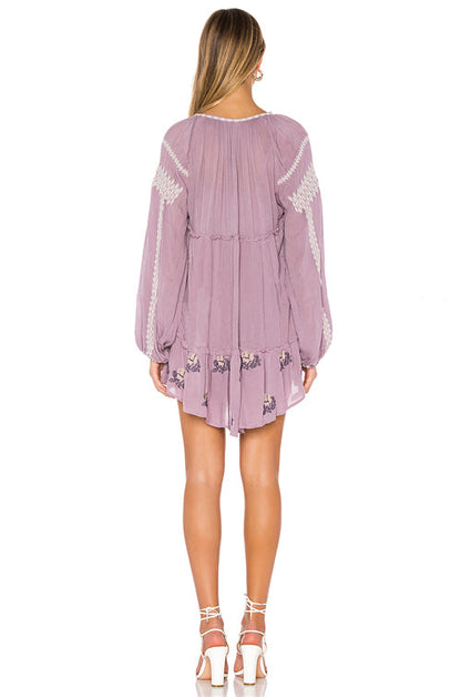 Embroidered Long Sleeves Shirt Dress