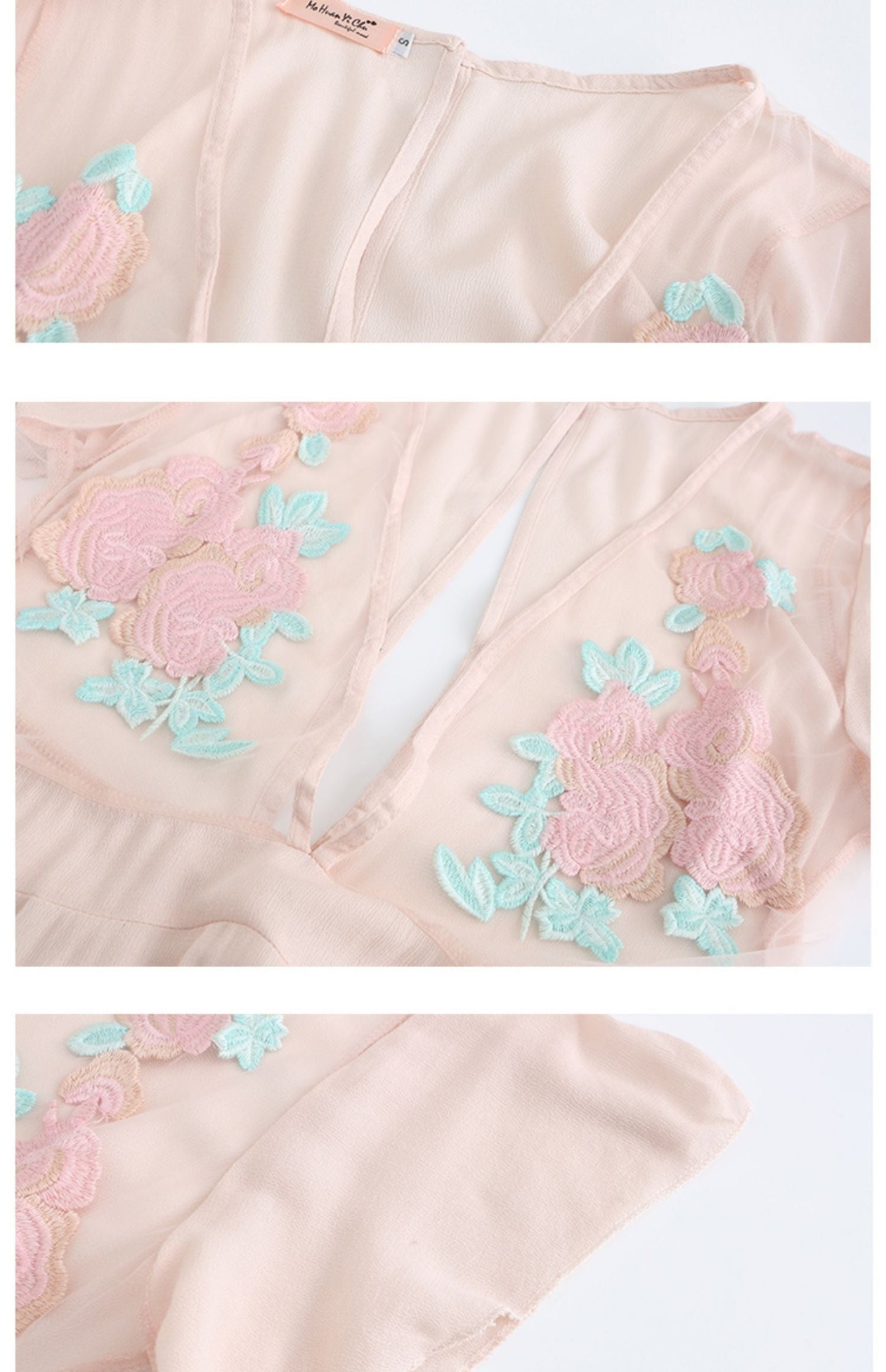 Belted Embroidered Butterfly Sleeve Maxi