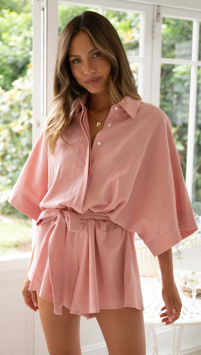 Polo Collar Mid Sleeve Romper