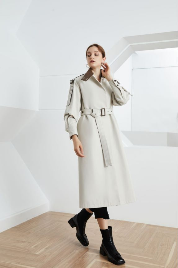 Leather Patchwork Two-Color Trench Coat