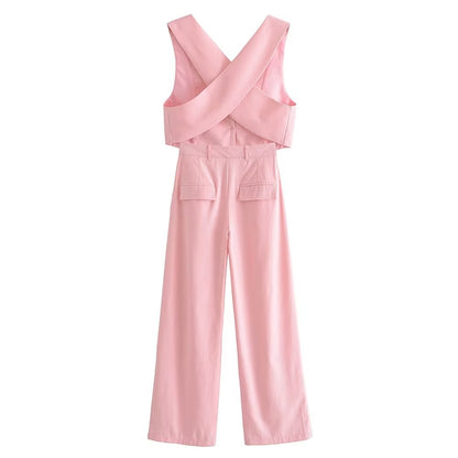 Sleeveless Casual Top and Wide Leg Pants Suit