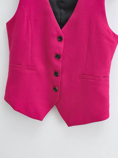 Red Linen Sleeveless Vest
