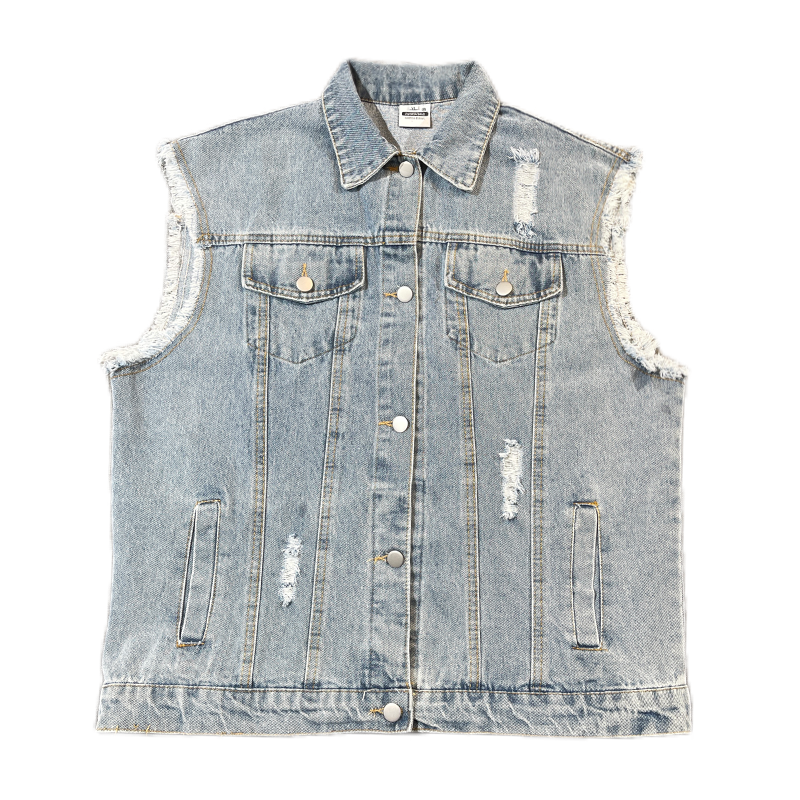 Light Blue Denim Flocked Bear Vest Coat