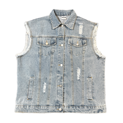 Light Blue Denim Flocked Bear Vest Coat