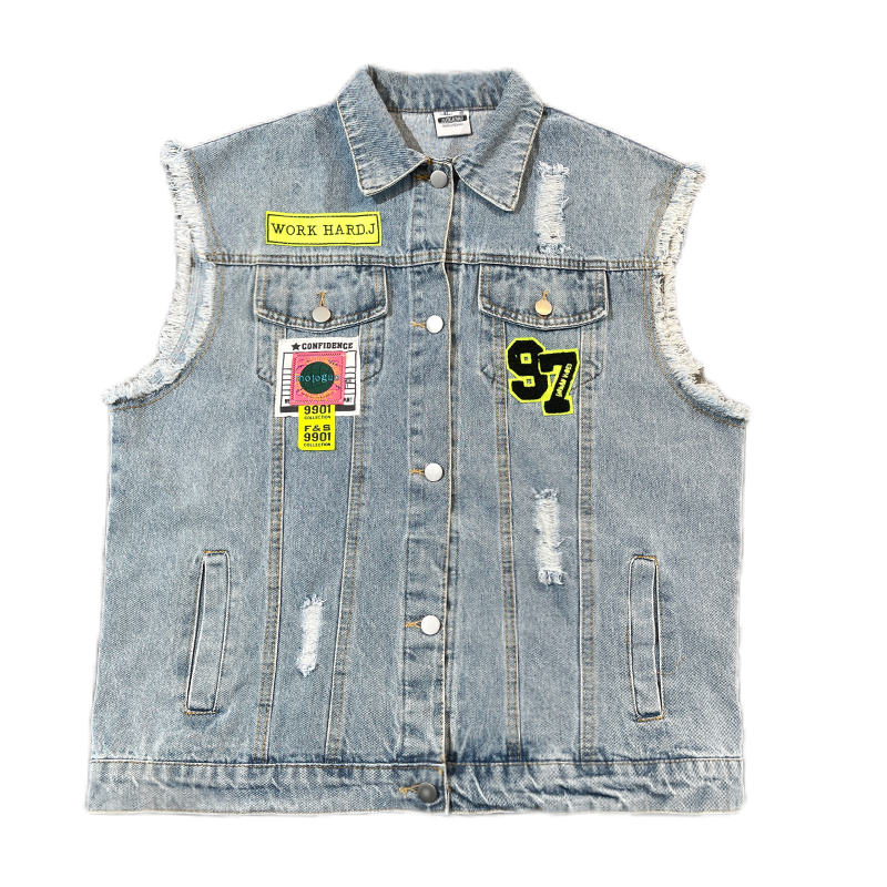 Light Blue Denim Loose Bear Vest Coat