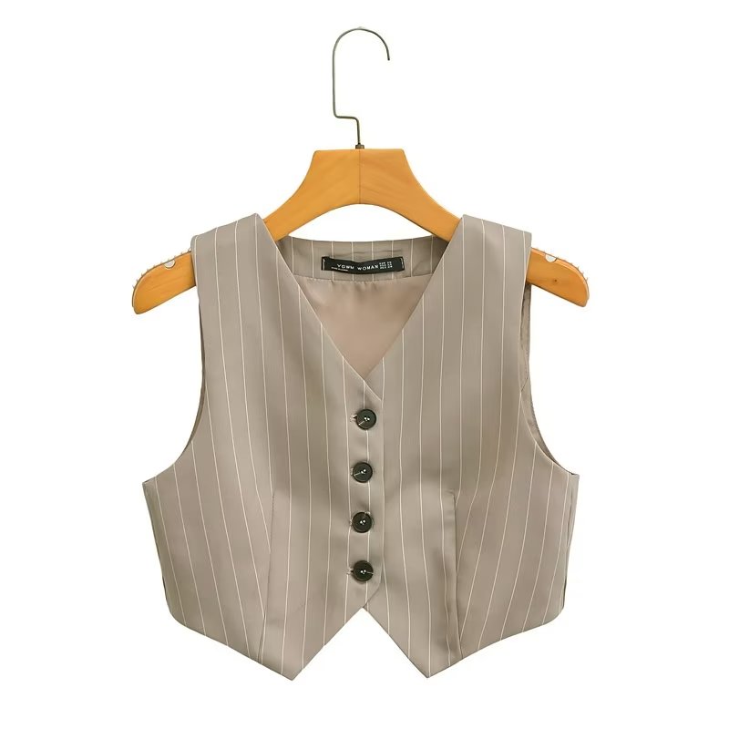 V-neck Stripe Short Vest Jacket