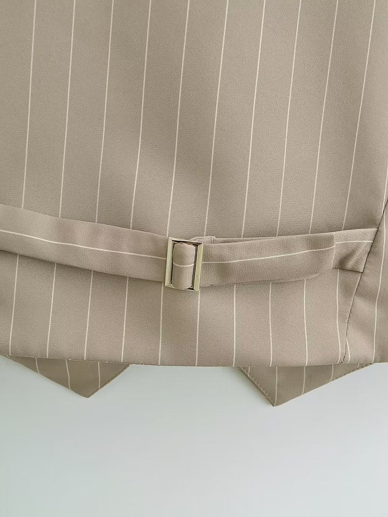 V-neck Stripe Short Vest Jacket
