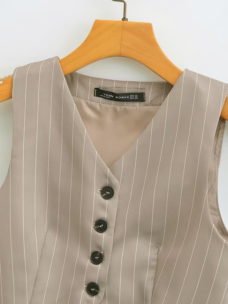 V-neck Stripe Short Vest Jacket