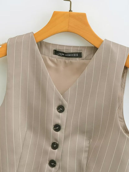 V-neck Stripe Short Vest Jacket
