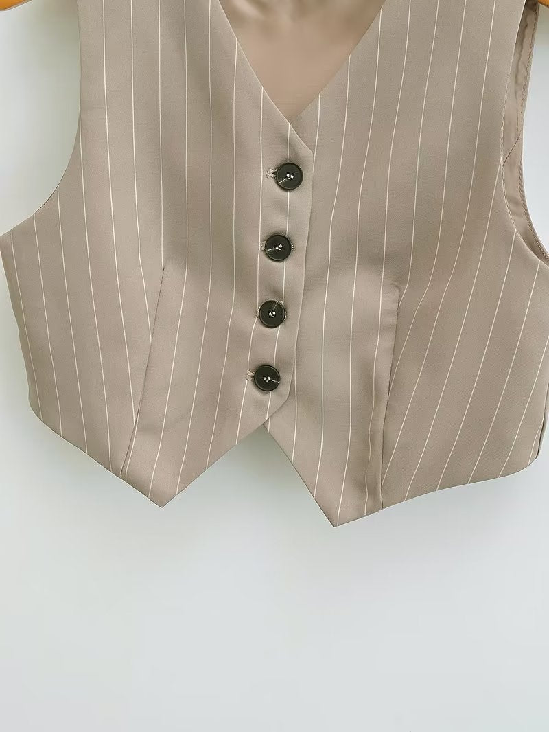 V-neck Stripe Short Vest Jacket