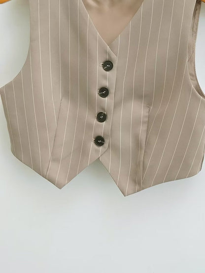V-neck Stripe Short Vest Jacket