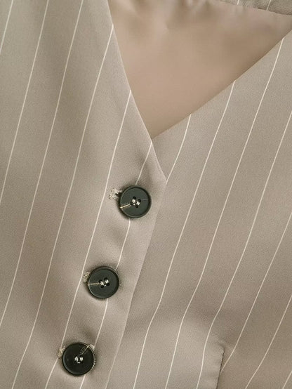 V-neck Stripe Short Vest Jacket