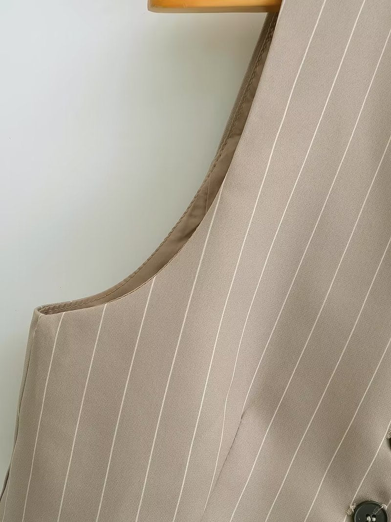V-neck Stripe Short Vest Jacket
