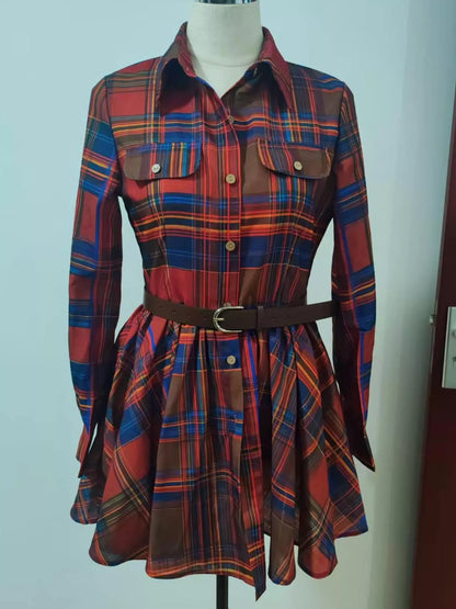 Full Size Plaid Long Sleeve Shirt Dress Plus Size