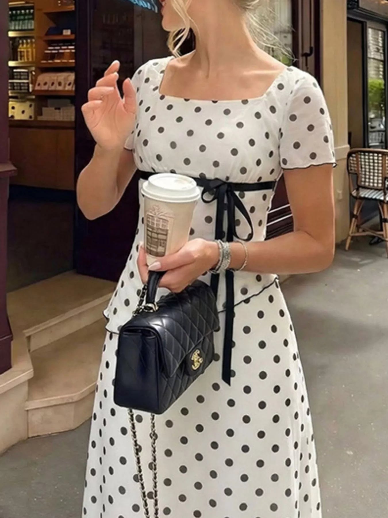Polka Dot Square Neck Top and Skirt Set