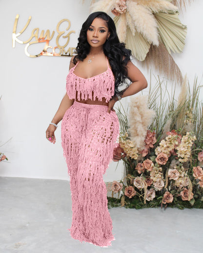 Sexy See through Crochet Tassel Beach Suit